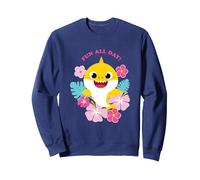 Baby Shark Fun All Day Floral Sudadera, Unisex para Adultos, Azul Marino, XXL