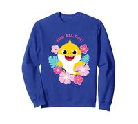 Baby Shark Fun All Day Floral Sudadera, Unisex para Adultos, Azul Real, L