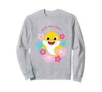 Baby Shark Fun All Day Floral Sudadera, Unisex para Adultos, Gris Jaspeado, S