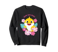 Baby Shark Fun All Day Floral Sudadera, Unisex para Adultos, Negro, XXL