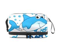 Baby Shark - Neceser de doble capa con burbujas azules para mujeres y niñas, neceser de viaje, bolsa organizadora de maquillaje con compartimento para cepillos, multicolor, 27x15x14 cm/10.6x5.9x5.5