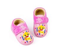 Baby Shark Pantuflas para niña en Rosa | Calzado infantil Best Shark Friend Ever con correa ajustable | Ropa de salón familiar de canto educativo | Zapatos de casa sin cordones