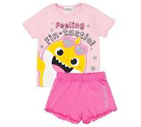 Baby Shark Pink Conjunto de Pijama para niñas | Camiseta y pantalón Corto Niño | Feeling Fin-Tastic Diseño de Aventuras submarinas | Mercancía Oficial