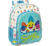 BABY SHARK SURFING - Mochila Escolar Infantil Animada, Mochila Niño, Mochila Infantil, Adaptable a Carro, Ideal para Niños en Edad Escolar, Cómoda y Versátil, 26x11x34 cm, Color Azul y Blanco
