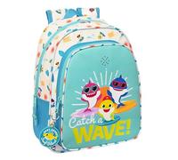 BABY SHARK SURFING - Mochila Escolar Infantil con Música, Ideal para Niños de Diferentes Edades, Cómoda y Versátil, Calidad y Resistencia, 27x10x33 cm, Color Azul y Blanco