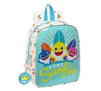 BABY SHARK SURFING - Mochila Guardería, Adaptable a Carro, con Bolsillo, Fácil Limpieza, Ideal para Niños de Diferentes Edades, Cómoda y Versátil, 22x10x27 cm, Color Azul y Blanco