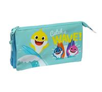 BABY SHARK SURFING - Portatodo Triple, Estuche Infantil, Estuche Niño, Ideal para Niños en Edad Escolar, Cómodo y Versátil, Calidad y Resistencia, 22x3x12 cm, Color Azul y Blanco