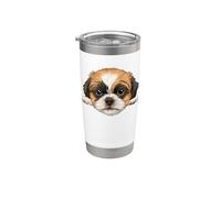 Baby Shih Tzu Puppy Closeup Face Retrato de perro Vaso térmico de acero inoxidable de doble pared