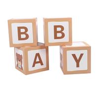 Baby Shower Cajas Decoraciones de fiesta, 4pcs 11.81 pulgadas de baby shower bloques con temas de osos cajas de casas marrones bloques estereoscópicos con carta de bebé para la