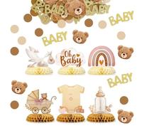 Baby Shower Decoracion, 6 Piezas Bautizo Decoración Centro De Panal con 100 Piezas Mesa Puesta Confeti, Bohemio Bautizo Fiesta Deco Niña Niño, Oh Baby Bienvenido A Casa