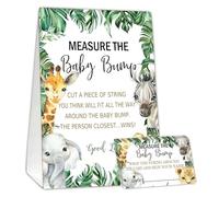 Baby Shower Games Measure the Baby Bump game, Jungle Animals Theme, How Big is Mommy's Belly Party Supplies. 1 cartel y 50 tarjetas de adivinanzas C01
