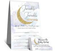 Baby Shower Games Measure the Baby Bump Sign, How Big is Mommy's Belly Party Favors Supplies, letrero de pie Kraft de 5 x 7 pulgadas y 50 tarjetas de adivinanzas, estrella dorada centelleante.