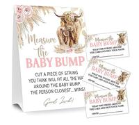 Baby Shower Games Measure the Baby Bump Sign, How Big is Mommy's Belly Party Favors Supplies, letrero de pie Kraft de 5 x 7 pulgadas y 50 tarjetas de adivinanzas, vaca sagrada, vaca rosa bohemia de