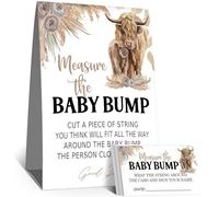 Baby Shower Games Measure the Baby Bump Sign, How Big is Mommy's Belly Party Favors Supplies, letrero de pie Kraft de 5 x 7 pulgadas y 50 tarjetas de adivinanzas, vaca sagrada, vaca bohemia de las
