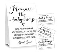 Baby Shower Games Measure the Baby Bump Sign, How Big is Mommy's Belly Party Favors Supplies, letrero de pie Kraft de 5 x 7 pulgadas y 50 tarjetas de adivinanzas, minimalista 01