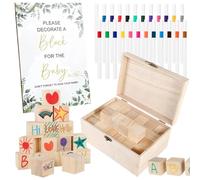 Baby Shower Games Sign Kit - Keepsake Toy Blocks, 78 Piece Baby Shower Game Sign Kit with 52 Wooden Blocks and 24 Markers | Creative Babyy ShowersActivity for Gender Reveal Party, 100-Day Celebration,