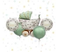Baby Shower - Juego de 5 globos de aluminio con diseño de mariposas, color verde menta y dorado, texto "OH Baby"