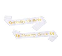 Baby Shower Sash,2 PCS Set de Fajas de Mom to Be Party Accessories Faja de Mummy To Be Faja de Daddy to be Blanca para Decoraciones de Fiesta de Baby Shower
