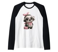 Baby Sloth Kawaii Jungle Pink Leopard Gafas Retrato Look Camiseta Manga Raglan