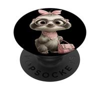 Baby Sloth Kawaii Jungle Pink Leopard Gafas Retrato Look PopSockets PopGrip Adhesivo