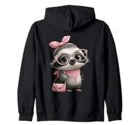 Baby Sloth Kawaii Jungle Pink Leopard Gafas Retrato Look Sudadera con Capucha