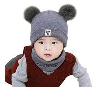 Baby Strick Winter Pom Bufanda Sombrero Niño Cálido Crochet Niñas Niños Gorro Set Cuidado Bebé Pingüino Caja de Música (Gris, Talla Única)