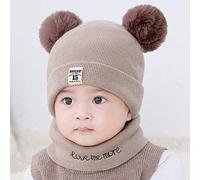 Baby Strick Winter Pom Bufanda Sombrero Niño Cálido Crochet Niñas Niños Gorro Set Cuidado Bebé Pingüino Caja de Música (Café, Talla Única)