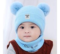 Baby Strick Winter Pom Bufanda Sombrero Niño Cálido Crochet Niñas Niños Gorro Set Cuidado Bebé Pingüino Caja de Música (Azul, Talla Única)
