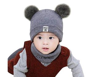 Baby Strick Winter Pom Bufanda Sombrero Niño Cálido Crochet Niñas Niños Gorro Set Cuidado Bebé Pingüino Caja de Música (Gris, Talla Única)
