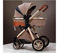 Baby Stroller Carriage for Newborn, 2 in 1 Adjustable High View Baby Pram Stroller Upgraded Infant Pushchair Toddler Strollers with Rain Cover, Mosquito Net, Footmuff(Khaki)