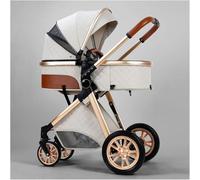 Baby Stroller Carriage for Newborn, 2 in 1 Adjustable High View Baby Pram Stroller Upgraded Infant Pushchair Toddler Strollers with Rain Cover, Mosquito Net, Footmuff(White)