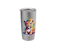 Baby Tiger Farbspritzer - Tier Kunst - für Sie und Ihn Vaso térmico de acero inoxidable de doble pared
