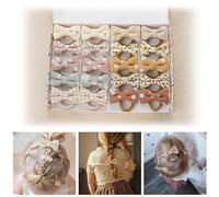 Baby Toddler Girls Hair Ties with Linen Bows Embroidered Flower,20 pcs No Damage Elastic Nylon Hair Bands Ponytail Holders,Small Hair Accessories Gifts for Girls Kids Children Thick Thin Hair