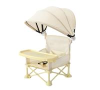 Baby Travel Chair, Toddler Folding Seat, Portable Dining Chair, Built-In Tray Sun Canopy, Outdoor Indoor Use, Ideal for Picnic Beach Lawn, 12x12x14 Inches, Pink, Beige, Gray, 1 Set