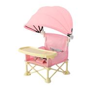 Baby Travel Chair, Toddler Folding Seat, Portable Dining Chair, Built-In Tray Sun Canopy, Outdoor Indoor Use, Ideal for Picnic Beach Lawn, 12x12x14 Inches, Pink, Beige, Gray, 1 Set