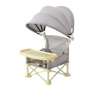 Baby Travel Chair, Toddler Folding Seat, Portable Dining Chair, Built-In Tray Sun Canopy, Outdoor Indoor Use, Ideal for Picnic Beach Lawn, 12x12x14 Inches, Pink, Beige, Gray, 1 Set