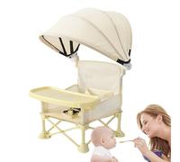 Baby Travel Chair with Tray, Folding Portable Toddler Dining Seat with Sun Canopy, Lightweight Booster for Outdoor Lawn Home Camping Beach Picnic and Feeding Time