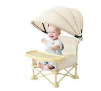 Baby Travel Chairs Tray, Folding Portable Toddler Dining Seat, Sun Canopy Booster Chair with Safety Straps for Home Lawn Camping Picnic Outdoor Beach Feeding, 31x31x37cm
