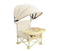 Baby Travel High Chair with Tray, Portable Folding Toddler Dining Seat, 12.2x12.2x14.57 inches Adjustable Sun Canopy Booster, Ideal for Outdoor Lawn Camping Beach Picnic Home Use