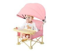 Baby Travel High Chair with Tray, Portable Folding Toddler Dining Seat, 12.2x12.2x14.57 inches Adjustable Sun Canopy Booster, Ideal for Outdoor Lawn Camping Beach Picnic Home Use