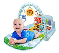 Baby Tummy Time Play Mat con música y luz Kick and Play Piano Gym, Suave tapete de Actividades para bebés con Colgante de sonajero para recién Nacidos, bebés de 0 a 36 Meses, Azul