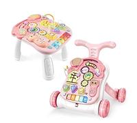 Baby Walker 3 en 1 Sit-to-Stand Learning Walker Centro de actividades para niños con diseño de aumento de peso, volante, juguete educativo multifuncional para niños pequeños y niñas (rosa 01)