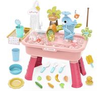 Baby Water Table, PP Sand and Water Toy Set - 4-in-1 Sink Toy with Electric Faucet - Educational Pretend Play for Girls, School, Garden, Camping, Backyard, Beach, Travel, Birthday, Picnic