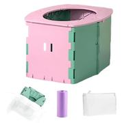 Baby Whisper Co Travel Potty, Foldable Potty Seat with Cleaning Bags, Reusable Toilet for Kids, Reusable Portable Folding Potty for Toddler, Camping, Outdoor (Green-Pink)
