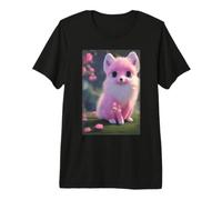 Baby White-Fox Pink Una Gran Cola esponjosa sosteniendo una Flor Rosa Camiseta Premium