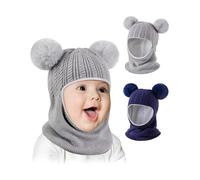 Baby Winter Hat Scarf Set 2 Pack, Toddler Beanie Hats Girl Boy with Neck Warmer, Beanie for Kids Knit Warm for Cold Weather, Gris y Azul Marino, 6-36 Meses