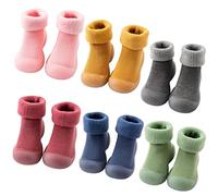 Baby Winter Thermal Sock Shoes Toddler Thick Fleece First Walking Shoes Infant Girls Boys Warm Anti Slip Slipper Socks with Rubber Sole Newborn Slip On Flats Knit Prewalker
