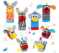 Baby Wrist Rattles Sock Toys - Newborn Baby Sock Toys 0-6 Months, 8PCS Soft Foot Finder and Wrist Rattle Set, Hand and Feet Rattles for Babies, Senso