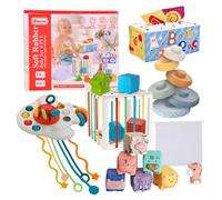 Babybaipro Set Montessori Bebé 6 en 1 - Juguetes Sensoriales y Educativos: Bloques Suaves, Apilables, Caja de Pañuelos y Formas | 34 Piezas | Regalo 6-36 Meses Niño-Niña