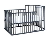 babybay Boxspring - Cuna Auxiliar de Madera de Haya Maciza, compacta y transformable, Altura Regulable sin Niveles, para Cuna de bebé (lacada en Gris Pizarra), Juego de Cama Infantil